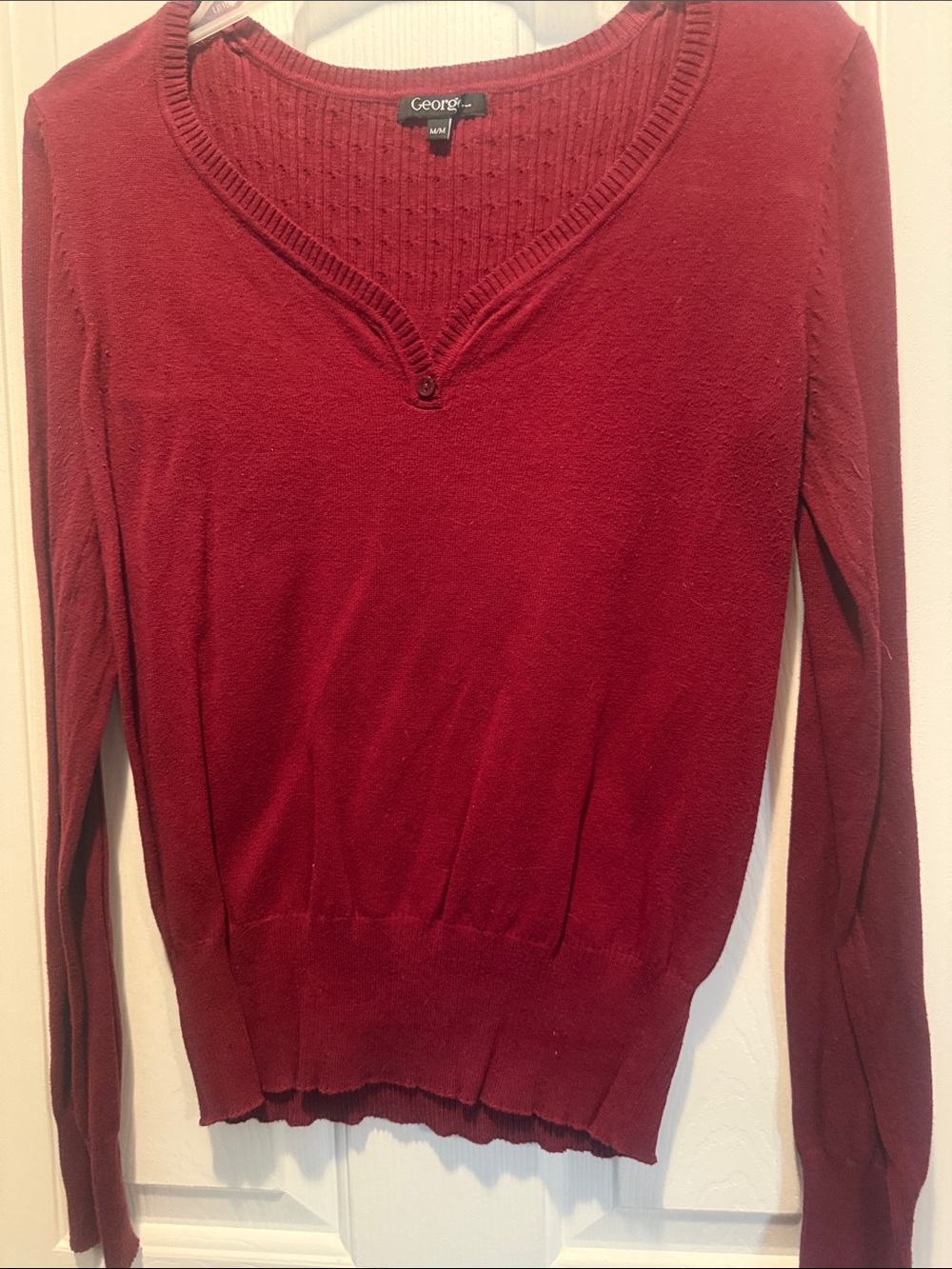 George Burgundy V-Neck Women's Sweater